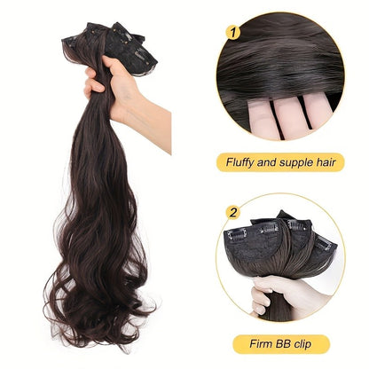 Conjunto de corte de cabelo sintético feminino 3pçs - extensão de cabelo ondulado natural invisível com presilha BB fixada ao cabelo feminino peruca resistente ao calor