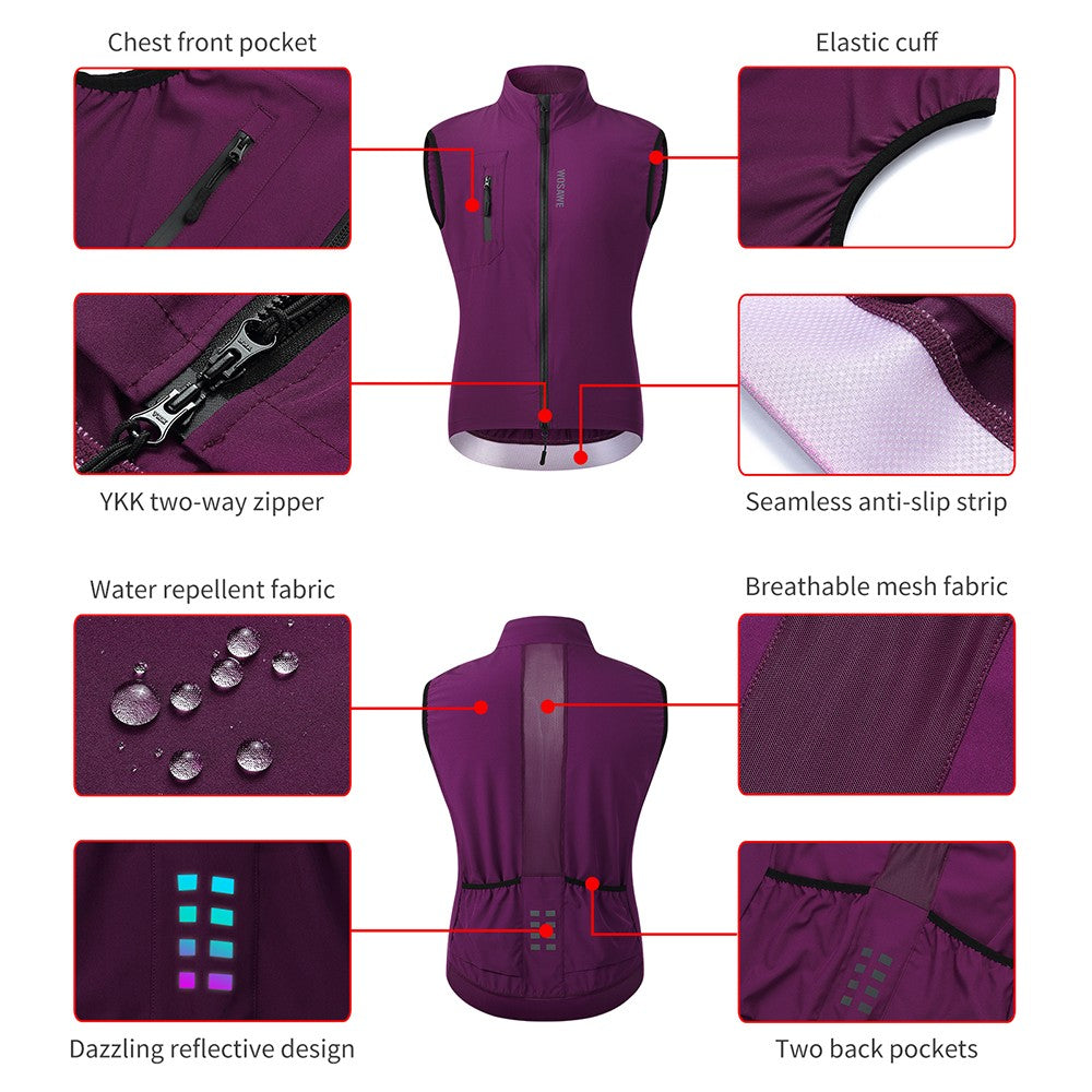 WOSAWE Mens Cycling Windproof Jacket Ultralight Windbreaker MTB Road Bike Vest Water Resistant Long Jersey with 2 way YKK zipper