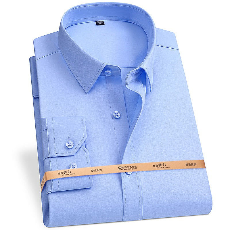 Plus Size 8XL 7XL 6XL 5XL Mens Business Shirts Spring Long Sleeve Bamboo Fiber Solid Free Care Soft Formal Interview Blue Clothe