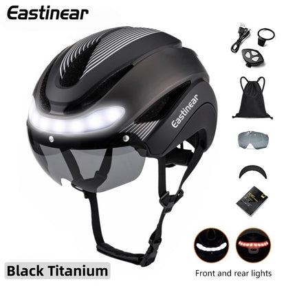 Eastinear Road Bicycle Helmet Rear Led Lights With Turn Signals With Magnetic Googles & Sun Road Bicycle Helmets For Men Women