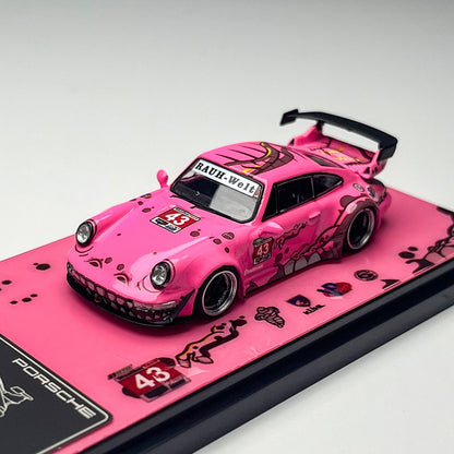 In-Stock Flame 1:64 Rwb 993 964 Pink/Green Dinosaur Paint Simulation Alloy Miniature Die-Cast Car Model Custom Children Toy Gift