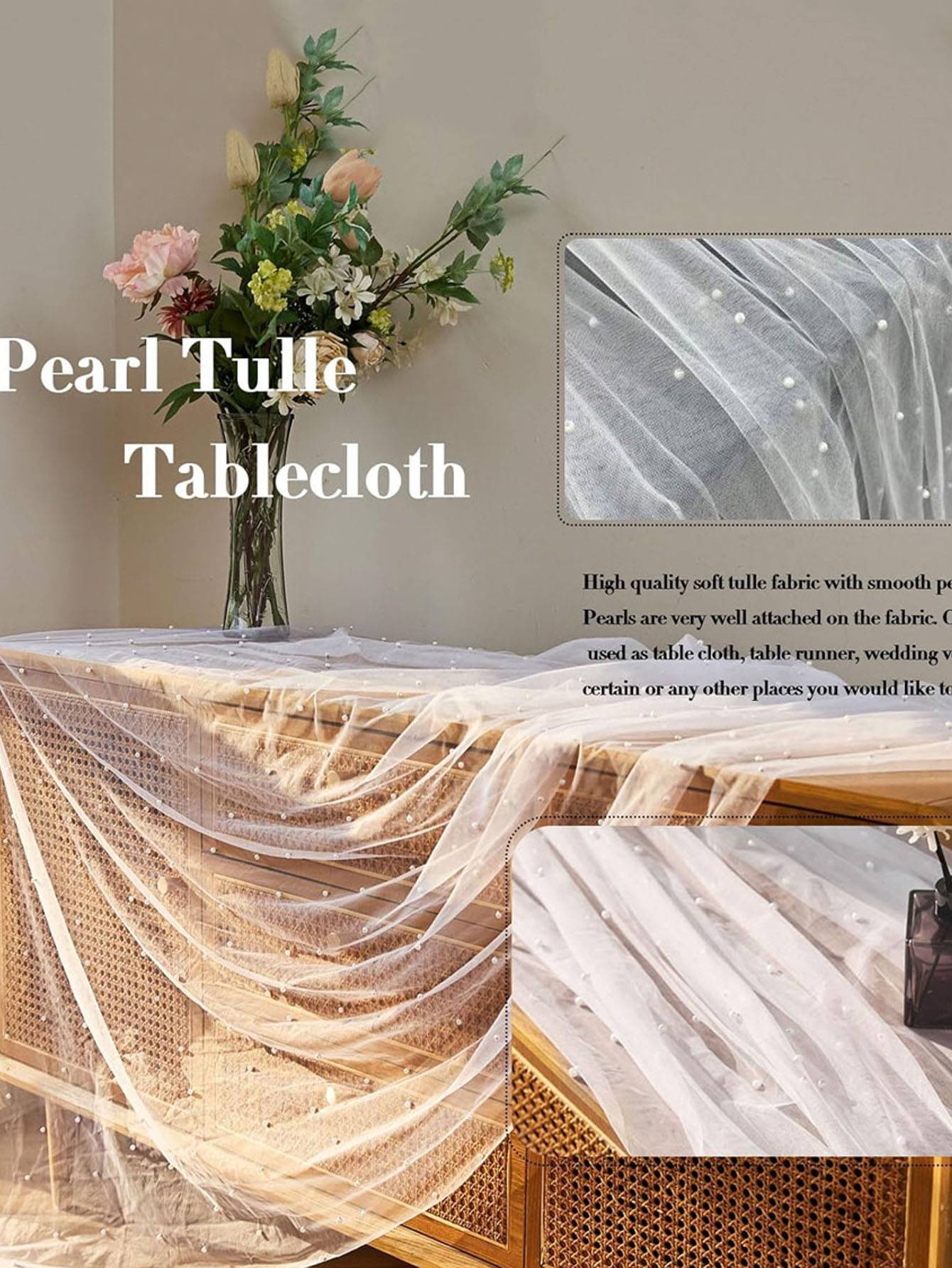 Pearl Tablecloth Wedding Lace Tablecloth Chiffon Tulle Table Cover Wedding Decoration Bridal Veil Party Flower Packaging