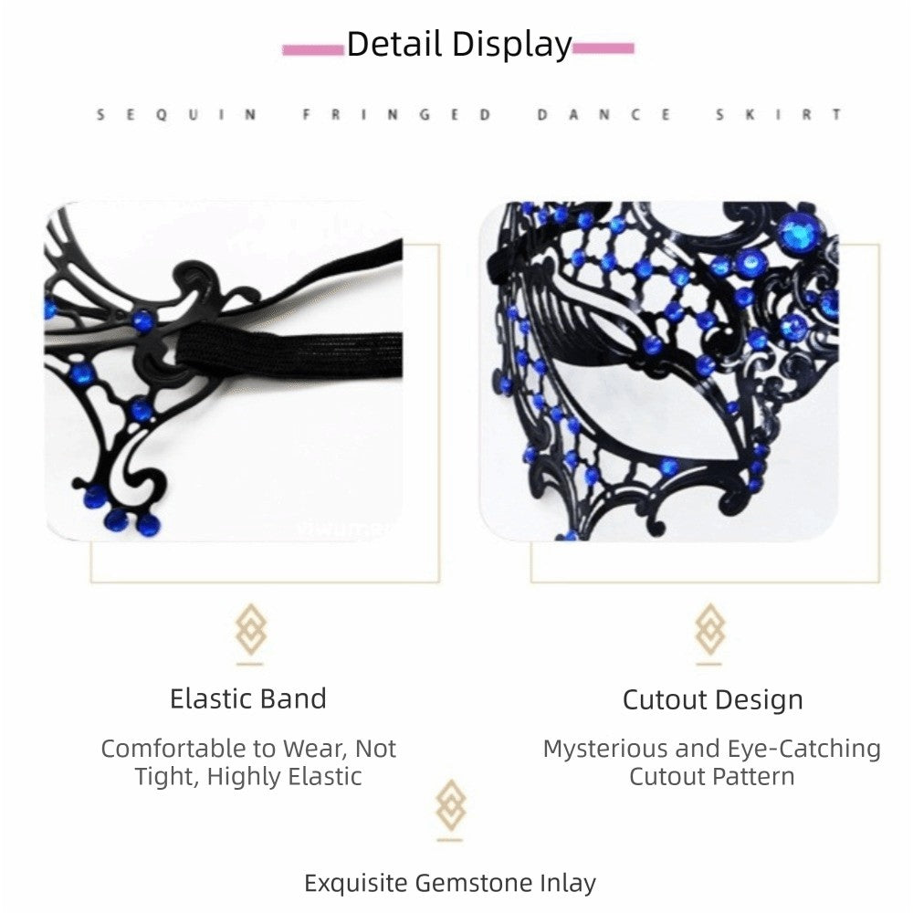 New Vintage Half Face Mask Lace Metal Elastic Bands Masquerade Party Mask Hollowed-out Diamond Inlaid Princess Mask