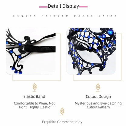 New Vintage Half Face Mask Lace Metal Elastic Bands Masquerade Party Mask Hollowed-out Diamond Inlaid Princess Mask