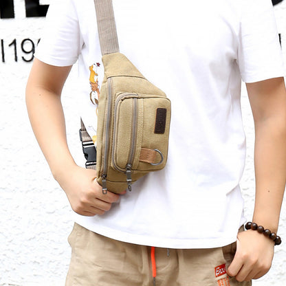 Thick canvas waist bag, outdoor leisure sports crossbody chest bag, men's portable change phone bag, multifunctional-A-DH