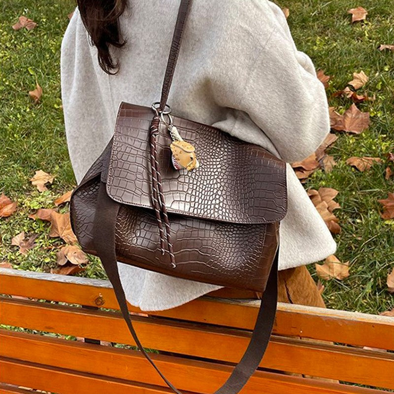 Crocodile Pattern Crossbody Bag For Women Black Shoulder Bag Brand Designer Women Bags Luxury PU Leather Flap Messenger Handbag