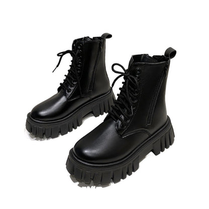 2024 New Autumn and Winter Comfortable Mid-calf Women's Shoes Thick-soled Lace-up Side Zipper Women's Boots Large Size