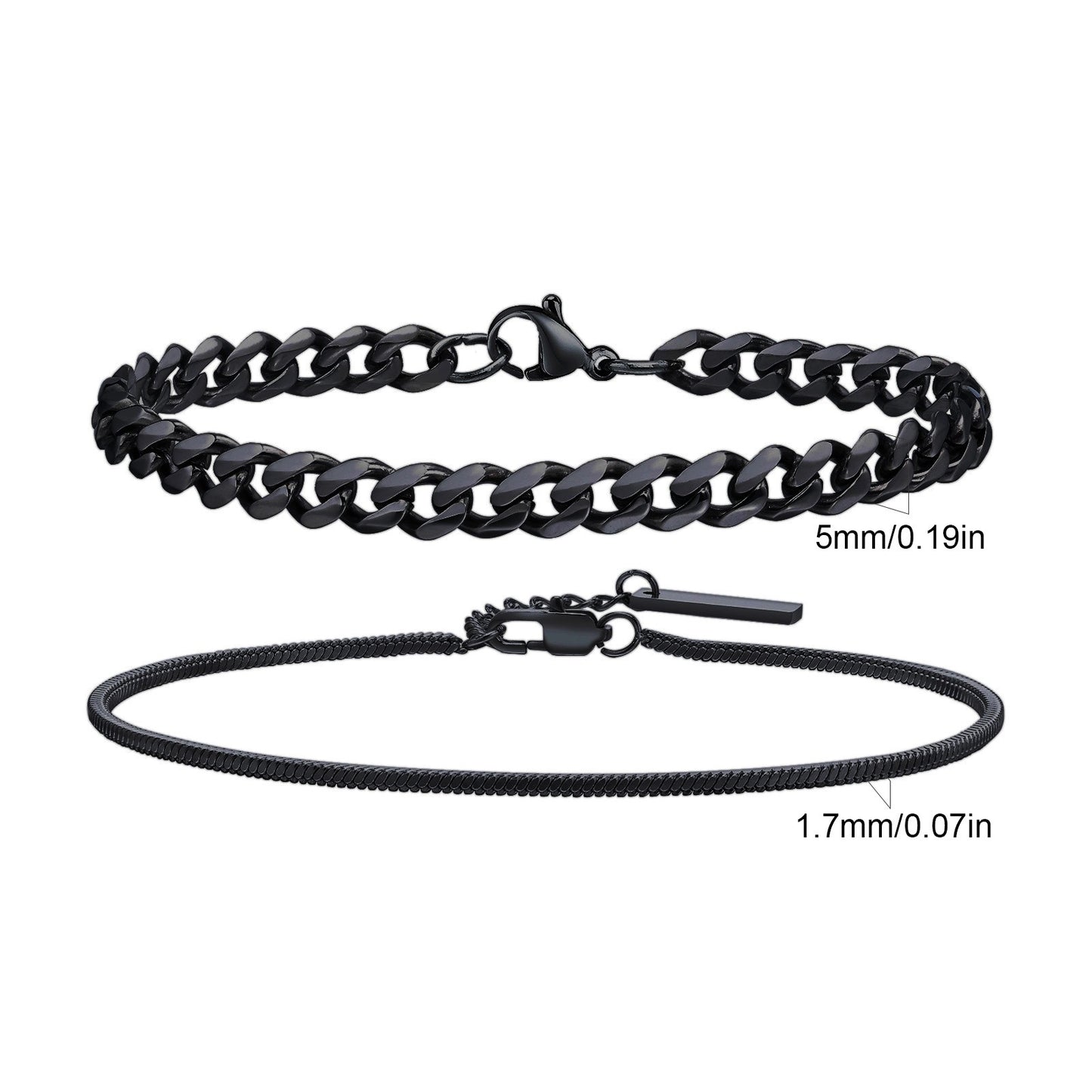2 Pulseiras Masculinas de Corrente, Aço Inoxidável Prata Ouro Cor Preta, Corrente de Corda Torcida, Pulseira, Correntes Cubanas Modernas de Presente