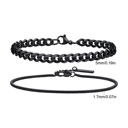 2 Pulseiras Masculinas de Corrente, Aço Inoxidável Prata Ouro Cor Preta, Corrente de Corda Torcida, Pulseira, Correntes Cubanas Modernas de Presente