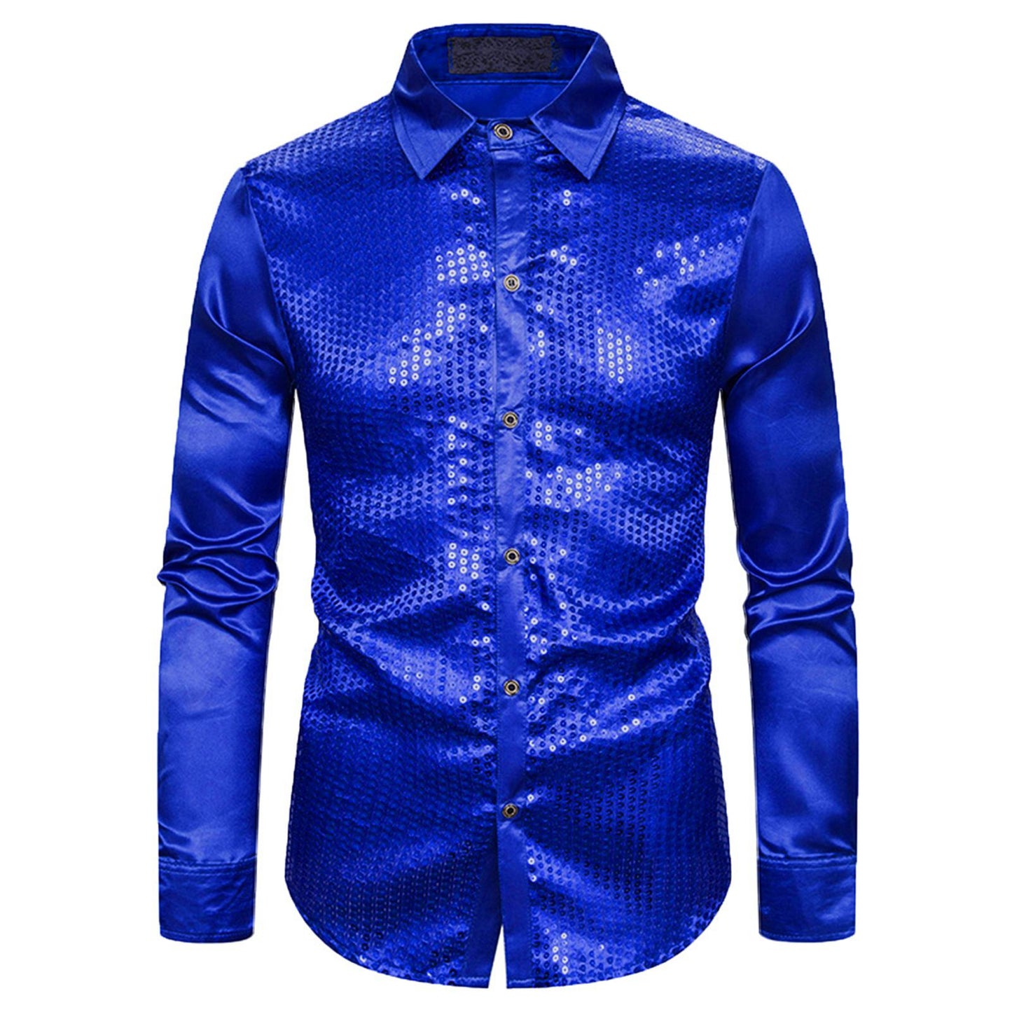 Club Sequin Shirt Mens 70s Disco Costume Vinatge Shirt Turn-down Collar Reflective Shiny Sequins Short Sleeve Button Down Shirt