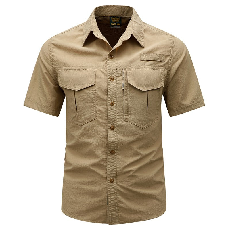 Summer Men Short Sleeve Cargo Breathable Shirt Man Casual Tactic Multi Pocket Shirts Men Outdoor Hike Safari Work Shirt Top Polo