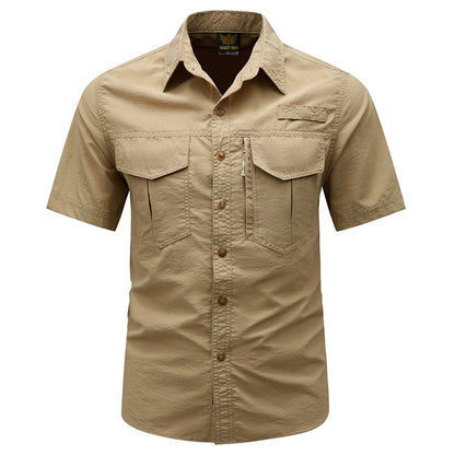 Summer Men Short Sleeve Cargo Breathable Shirt Man Casual Tactic Multi Pocket Shirts Men Outdoor Hike Safari Work Shirt Top Polo