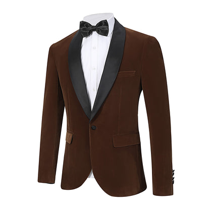 ?Velvet Elegance?Men's Single-Breasted Blazer | Long Sleeve Formal Jacket for Weddings, Business & Events