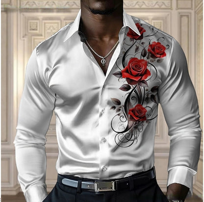 High-end men's rose shirt, casual and comfortable button-down long-sleeved shirt, fashionable four-season shirt, plus-size desig