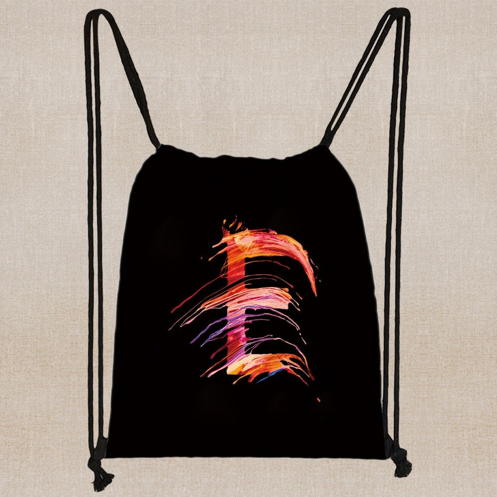 26 Initials Print Drawstring Bag Backpack Men and Women Beach Sports Travel Backpack Kid Gift Supplies Bag Portable Sundries Bag
