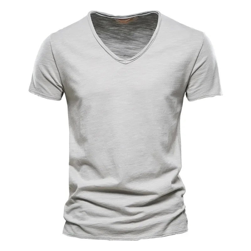 Plain Cotton Gym T-shirt Men Summer Fitness Clothing V-Neck Short Sleeve T shirt Slim Fit Tshirt Bodybuilding Workout Tees Tops