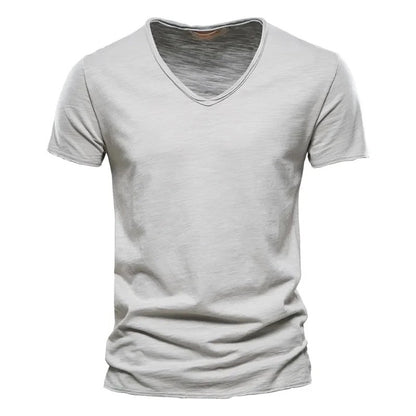2024 hot summer men's new solid color V-neck pure cotton short sleeved T-shirt hot selling men's T-shirt top Men Mens
