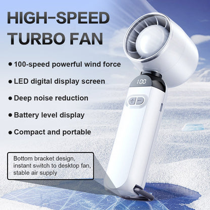 High-Speed Folding Fan LED Digital Display Adjustable Cooling Fan Mini Cold Fan for Camping Hiking Outdoor Activities