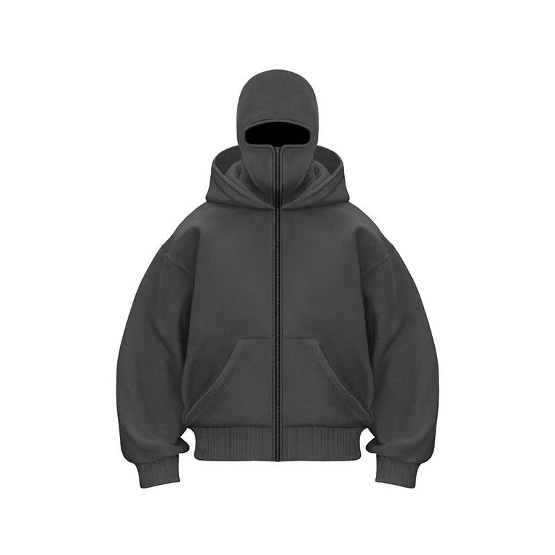 Men and women Balaclava Y2K Gothic Harajuku winter new item double hooded sweatshirt men's hooded mask zipper sportswear
