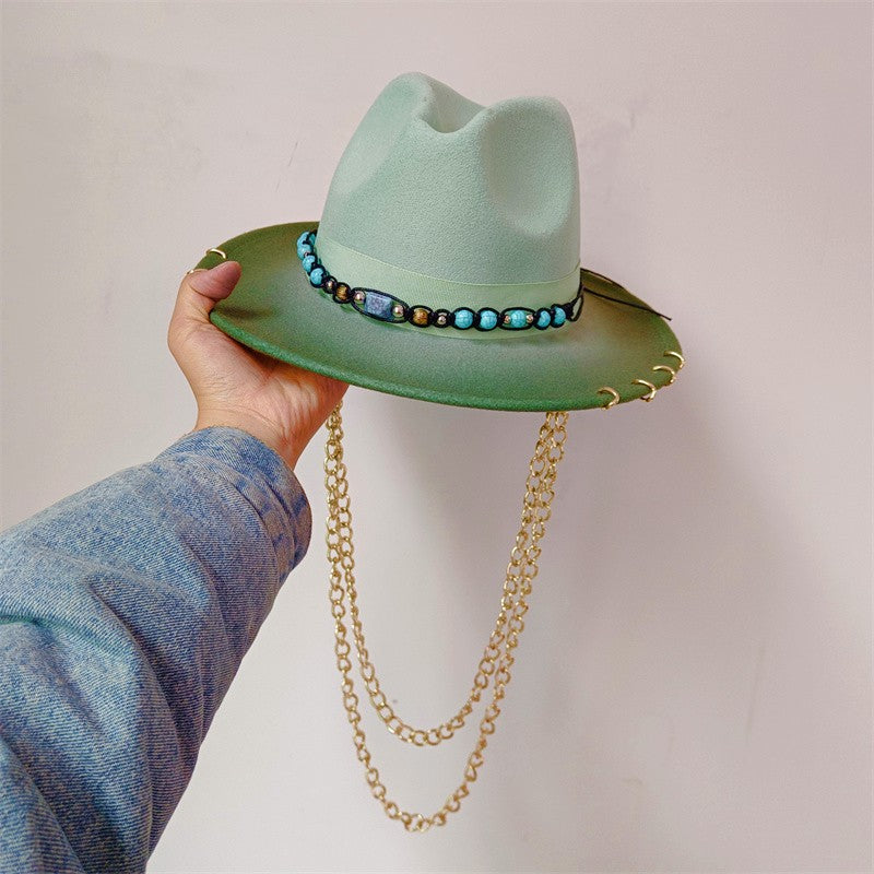 Vários chapéus DIY Chapéu Fedora com novos acessórios de corrente dourada, chapéu de inverno jazz hip-hop, chapéu de viagem, chapéu estilo punk, chapéu de igreja ????? ???????