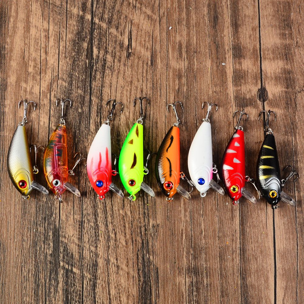 8 unidades de isca de pesca de superfície tipo mini crankbait, flutuante, wobbler, isca artificial dura, minnow, swimbait de plástico, equipamentos de pesca