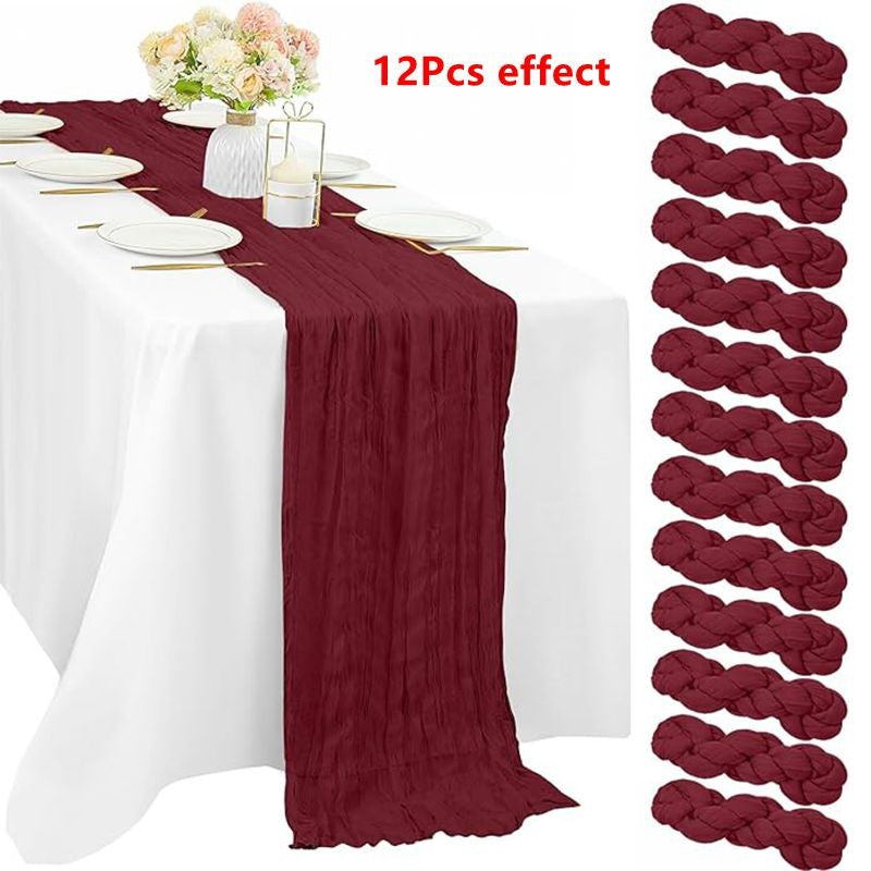 90*180CM 1Pcs Green Cheesecloth Table Long Runner Bohemian Gauze Tablecloth Decoration for Wedding Party Banquet Bride Shower