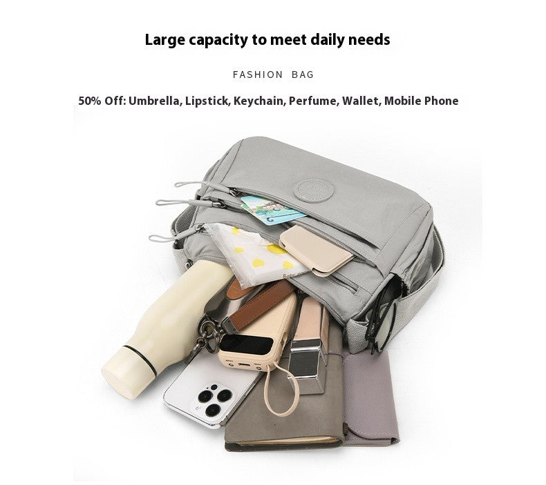 Women's Multi-Compartment Crossbody Bag, Tote Purse with Shoulder Strap, Water-Resistant Nylon Handbag for Moms, Gift Ideas