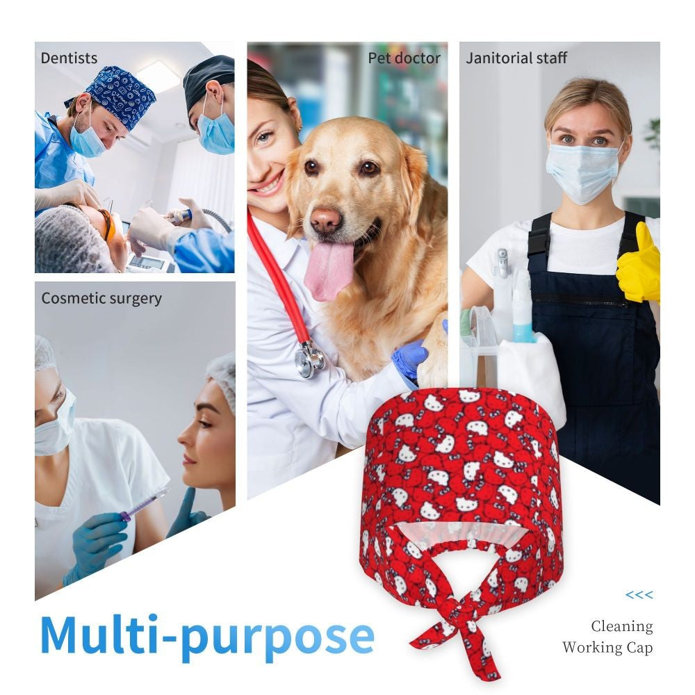 Touca Cirúrgica Personalizada Hello Kitty Equipe Médica Feminino Masculino Desenho Animado Personagem Para Chapéu de Chef Touca de Esfoliação