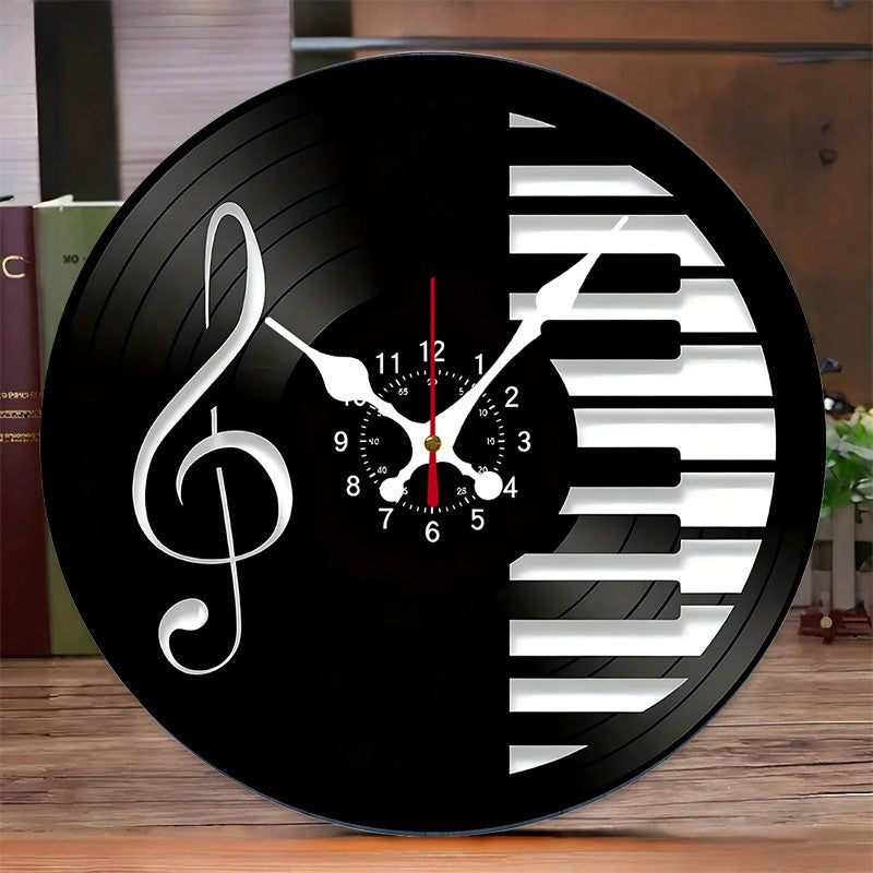 Music Notes Wooden Round Silent Hanging Wall Clock, Suitable For Living Room, Office, Study Room, Bedroom, Home Decoration