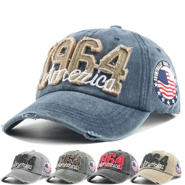 1 unisex all season fashionable Washed retro retro letter 1964America baseball cap