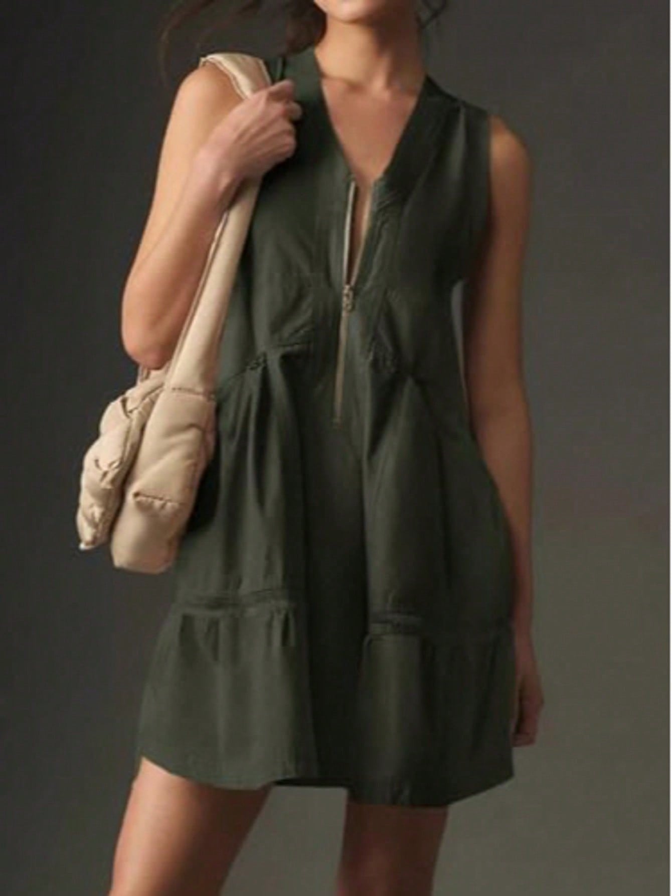 Fisoew Women's Sleeveless Mini Dress Half Zip V Neck Casual Mesh Back Summer Dress with Pockets sexy dress