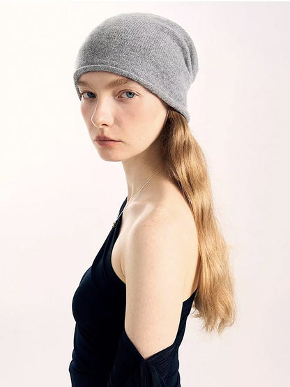 100% Cashmere Beanies Stocking Cap Women Men Seamless Knitted Woolen Hat Soild Colour Autumn Winter