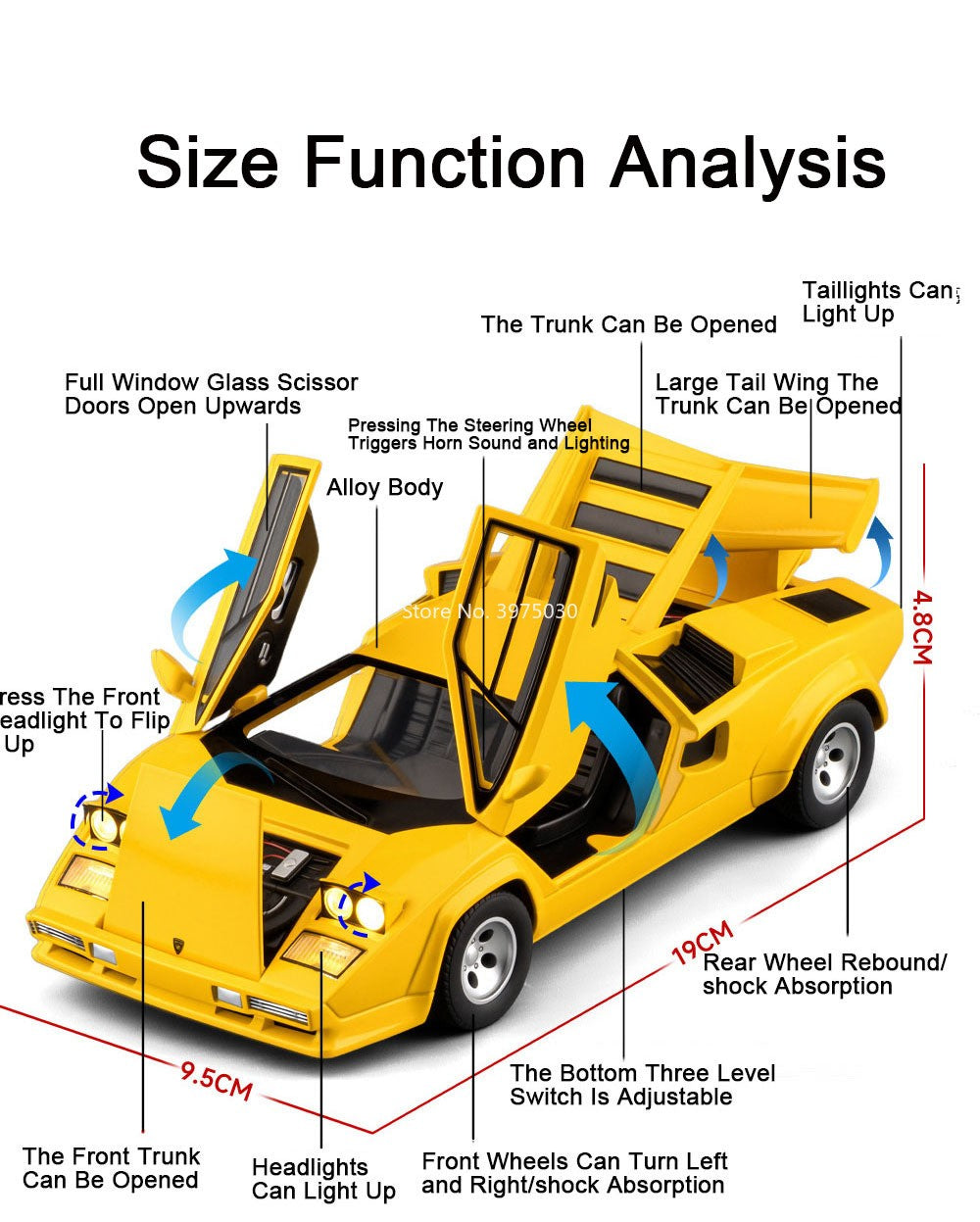 1:24 Lambor Countach LP500S Models Cars Toy Alloy Diecast Doors Opened Supercar with Pull Back Miniature Vehicle Kids Best Gifts