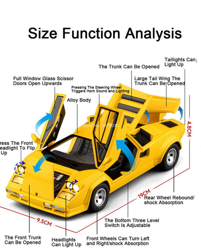1:24 Lambor Countach LP500S Models Cars Toy Alloy Diecast Doors Opened Supercar with Pull Back Miniature Vehicle Kids Best Gifts