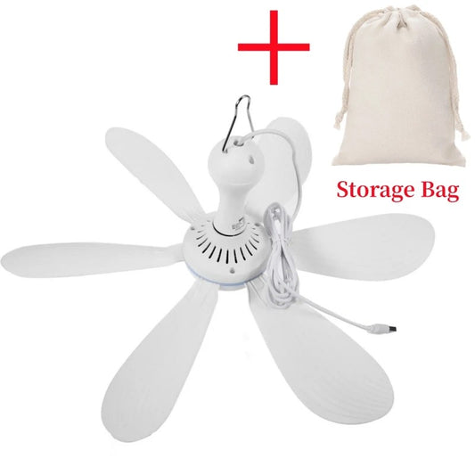 Silent 6 Leaves USB Powered Ceiling Canopy Fan with Remote Control Timing 4 Speed Hanging Fan for Camping Bed Dormitory Tent New
