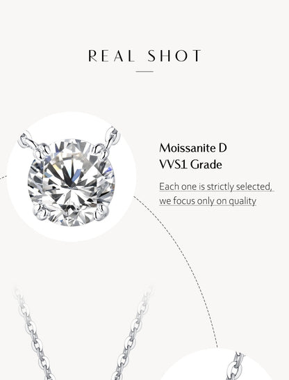 Colar de Moissanita com Diamante 6,5mm 1CT para Mulher Pingente Prata 925 Colar Feminino Correntes Festa Noiva Joias Finas