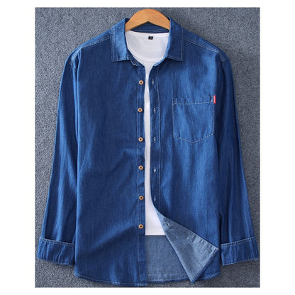 Men's Blue Denim Shirts Long Sleeve Jean Shirts New Summer High Quality Men Cotton Light Blue Denim Shirts Plus size L-8XL