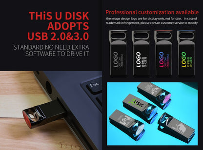 Zsuit 10 Peças/lote Pen Drives USB 64GB Mini Metal Capacidade Real 128GB Memory Stick Pen Drive 32GB Logotipo Personalizado Armazenamento U Disk