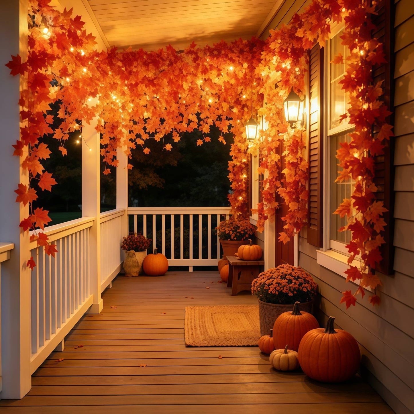 Autumn Faux Maple Leaf Vine Garland with Lights LED Thickened Maple Vine And Durable, Reusable Suitable Thanksgiving, Halloween