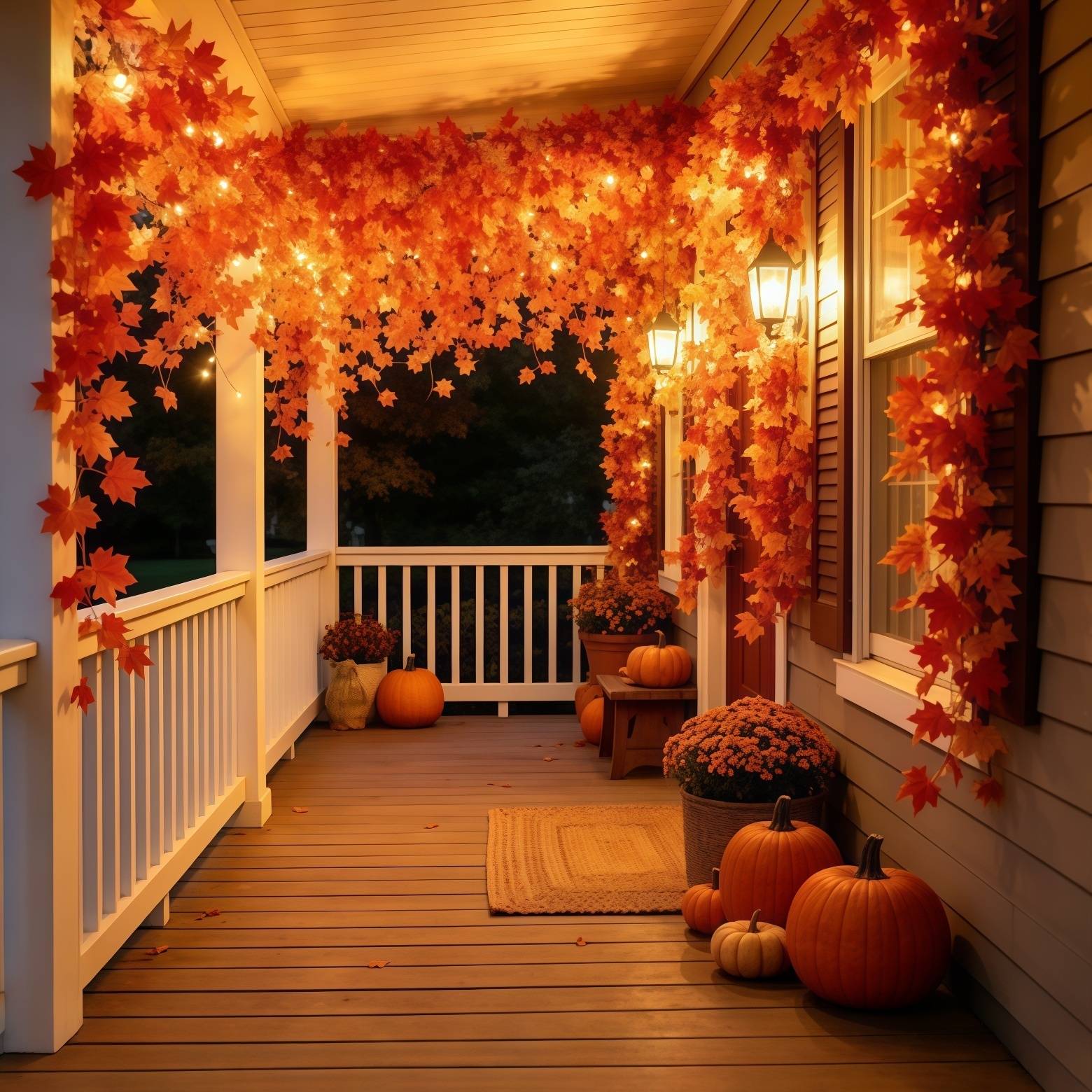 Autumn Faux Maple Leaf Vine Garland with Lights LED Thickened Maple Vine And Durable, Reusable Suitable Thanksgiving, Halloween