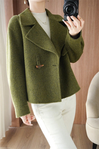 2024 Autumn Winter Double Sided Women Woolen Coat New Fashion Solid Short Outerwear Loose Double Breasted Wool Jacket Female Top