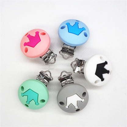 Chenkai 10PCS Round Bear Star Silicone Teether Clip DIY Baby Pacifier Dummy Chain Holder Soother Nursing Jewelry Toy Clips