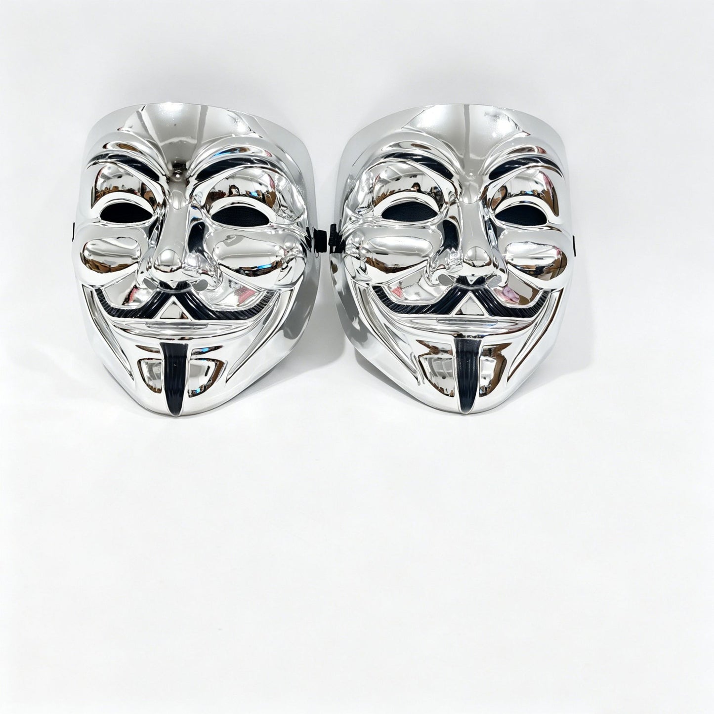 2pcs Metallic Gold & Silver Full Face Mask Set Anonymous Style Adjustable Strap Masquerade Halloween Cosplay Costume