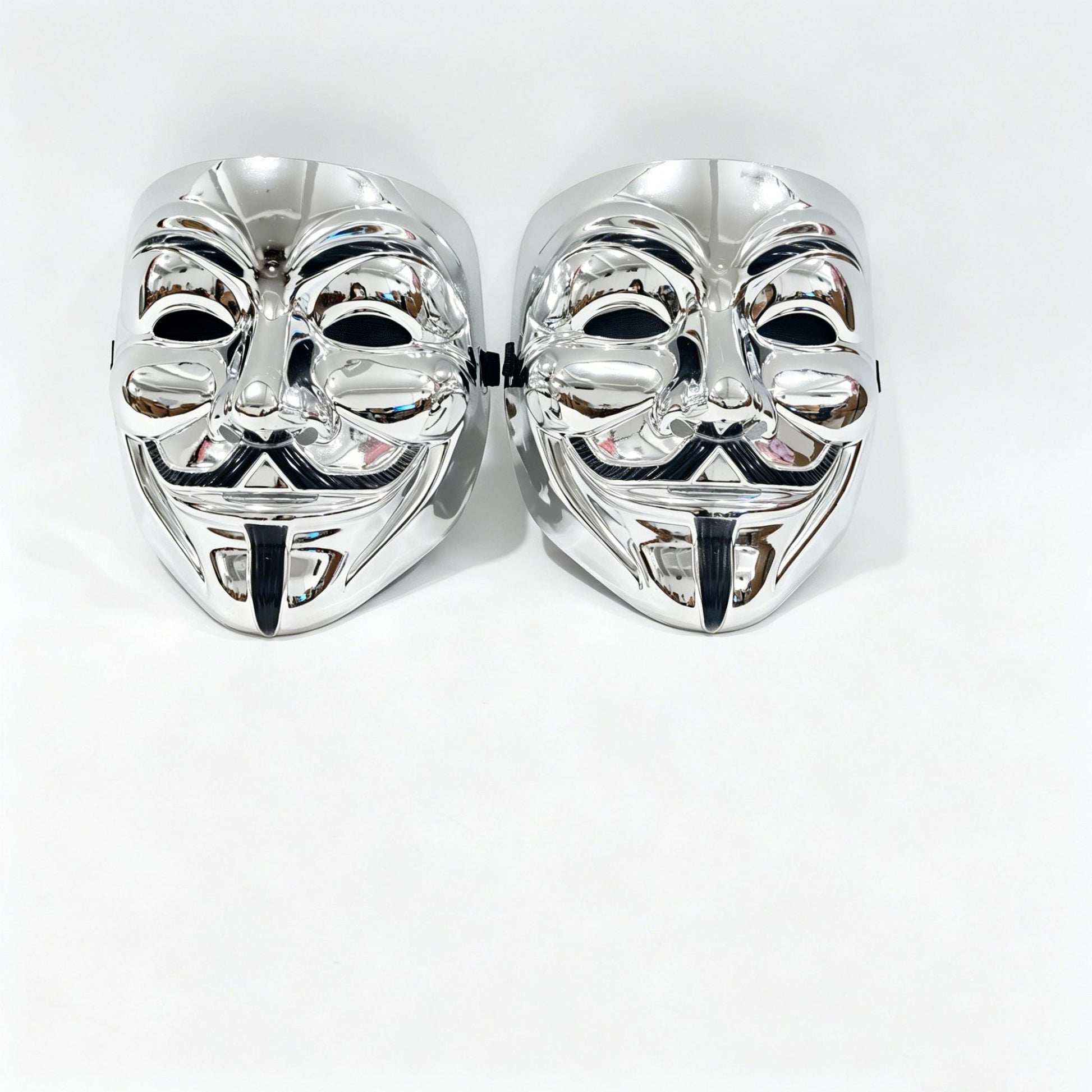 2pcs Metallic Gold & Silver Full Face Mask Set Anonymous Style Adjustable Strap Masquerade Halloween Cosplay Costume