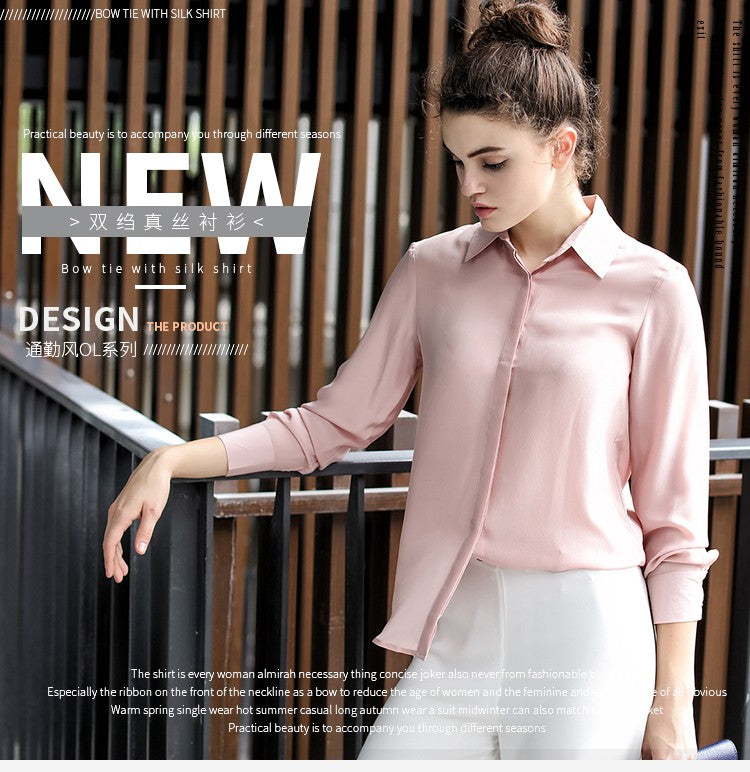 2025 Spring New Women's Silk Shirt Women's Long Sleeve 100% Mulberry Silk Blouse 16 MM White-collar OL Style Shirts For Women
