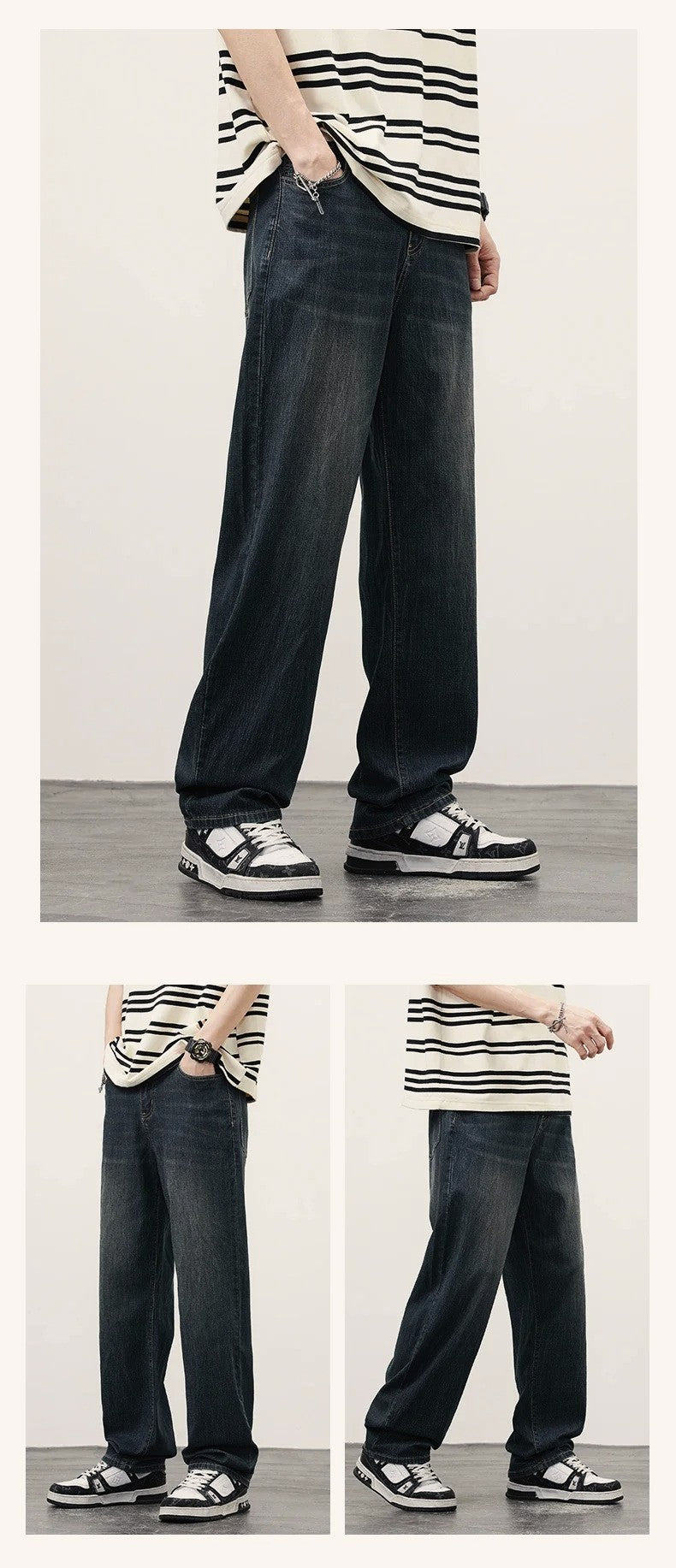 2025 Primavera Outono Novas Calças Jeans Masculinas Retas Vintage Casuais Masculinas de Alta Qualidade Estilo Coreano Baggy Calças Jeans de Perna Larga