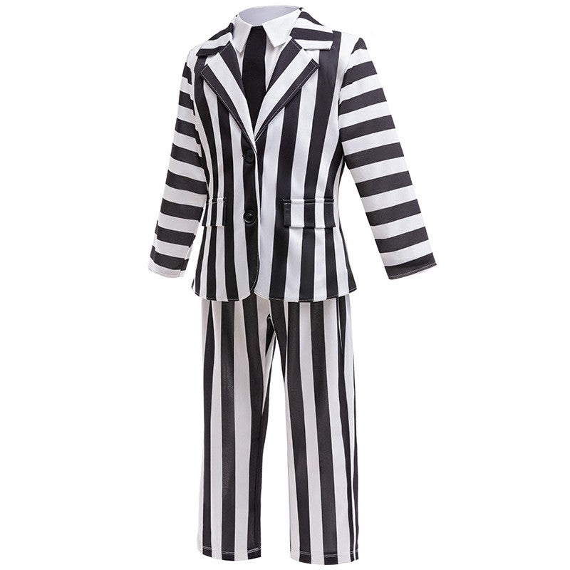 2025 New Halloween Cosplay Costume Black Society Master Stripe Cosplay Suit Set Performance Dress Classic Stripe Two Piece Set