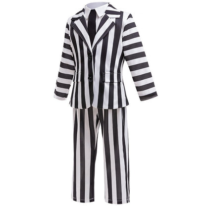 2025 New Halloween Cosplay Costume Black Society Master Stripe Cosplay Suit Set Performance Dress Classic Stripe Two Piece Set
