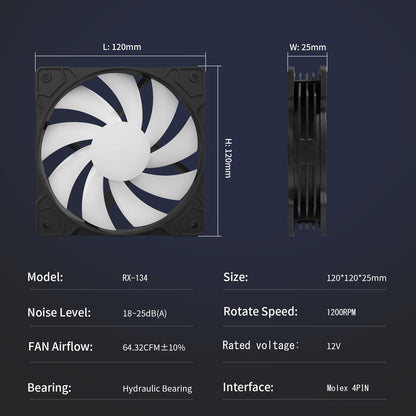 Ruix Casing Fans RX-134 PC Case Fan 120mm Gabinete Fans Fixed RGB Gaming 12V Molex Computer Gamer Cooling Ventilador
