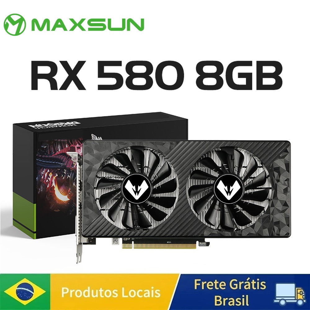Placa de Vídeo para Jogos MAXSUN RX580 8GB AMD GDDR5 256Bit 2048SP PCI Express 3.0×16 Computador 6 Pinos Saída HDMI NOVA